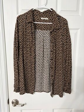 Leopard Print Open-Front Women’s Shirt Jacket - Brown/Black
